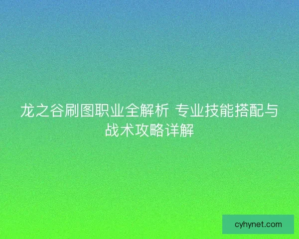 龙之谷刷图职业全解析 专业技能搭配与战术攻略详解