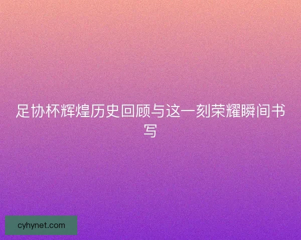 足协杯辉煌历史回顾与这一刻荣耀瞬间书写